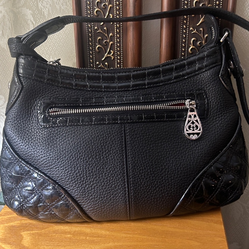 Brighton Black Women's Leather Shoulder Bag with Heart Charm - Picture 7 of 14